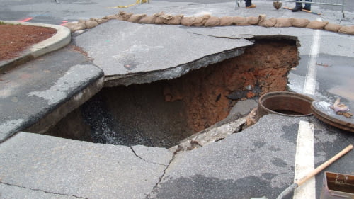 Sinkhole in the road - Think Safe Insurance 813-425-1626
